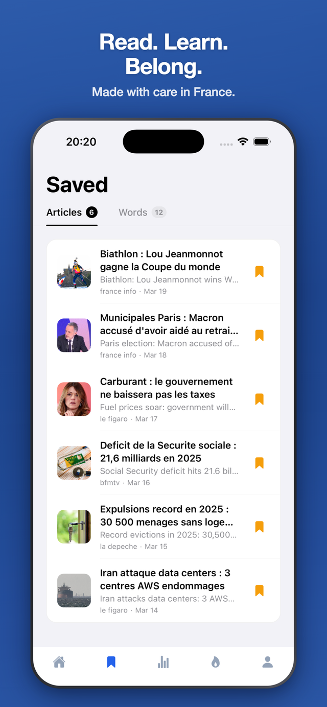Saved articles and bookmarks