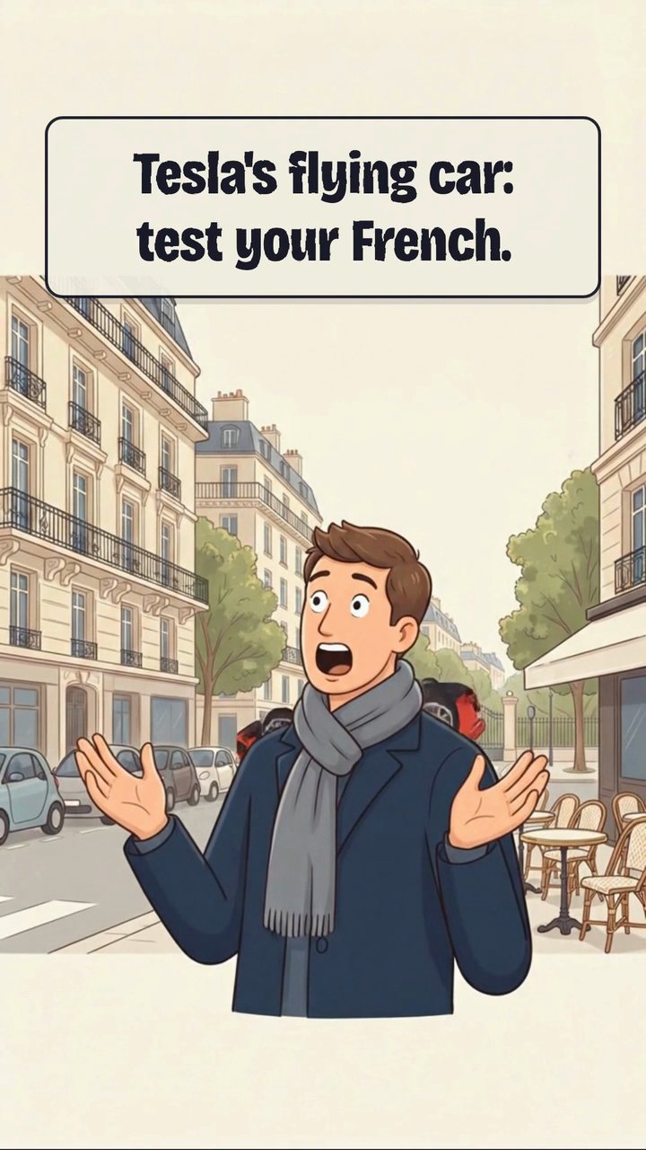 Better French video cover: Tesla's flying car, test your French