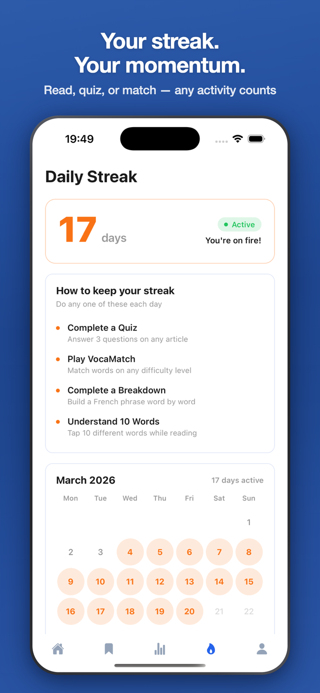 Better French app streak tracking for maintaining a daily French learning routine